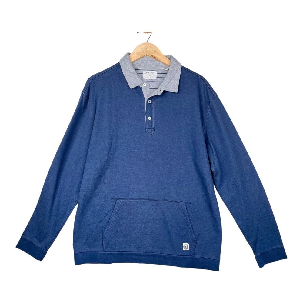 Linksoul Blue Gray Pullover Collared Sweater w/ Kangaroo Pocket Men's size XL